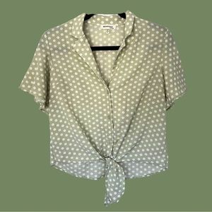 Polka Dot Button Down Tie Up Cropped Blouse